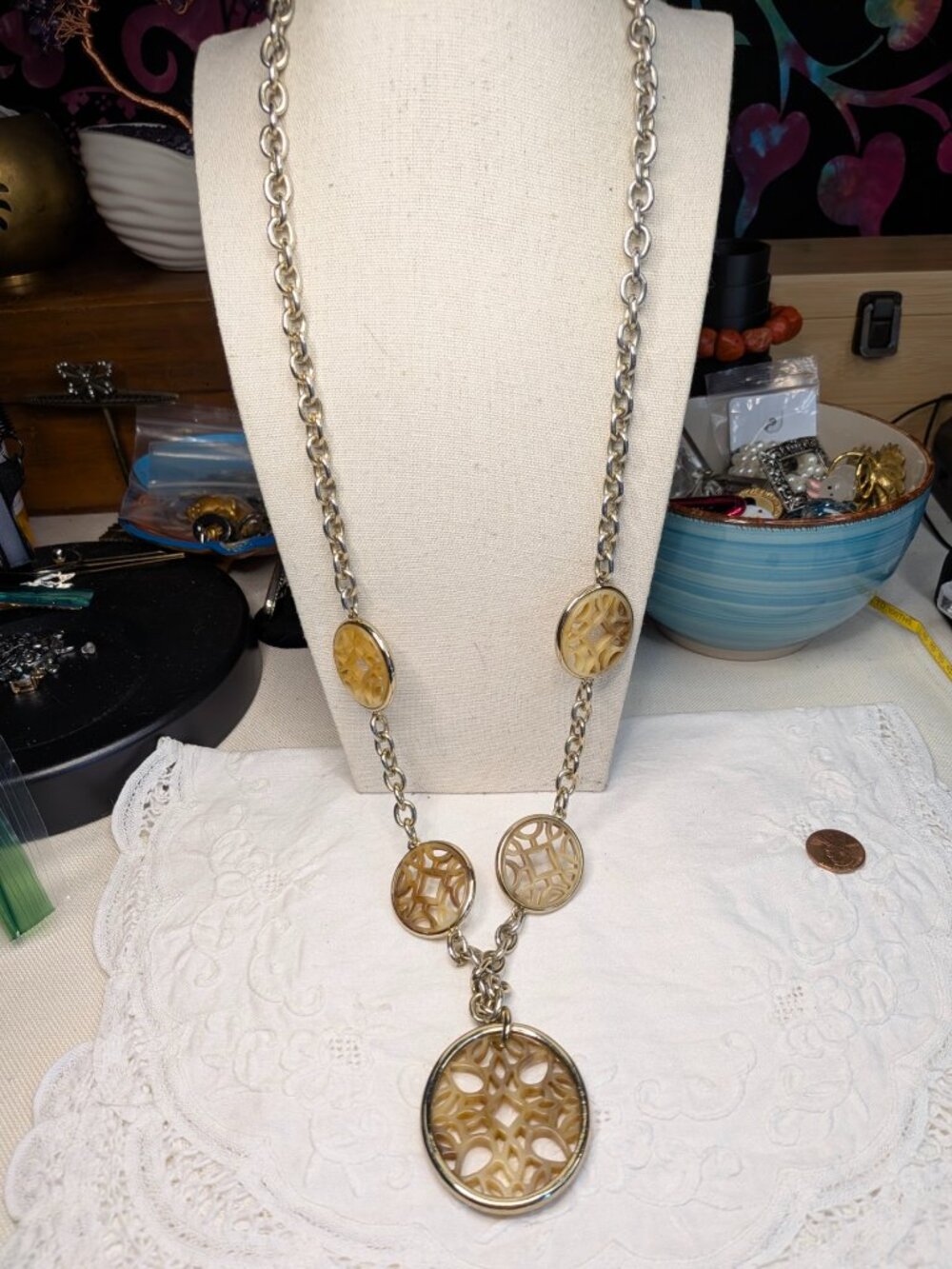 Monet Geometric Resin Statement Necklace (Gold‑Tone, 31" Length, 2" Pendant)